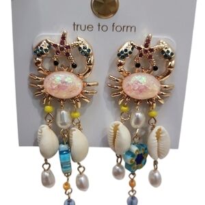 🦀 🔹️True to Form🔹 Crab Earrings with Shells, Pearls, and Crystals Charms ✨️🐚